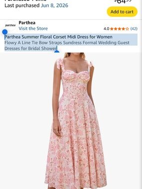 Parthea Summer Floral Corset Midi Dress for Women Flowy A Line Tie Bow Straps Su